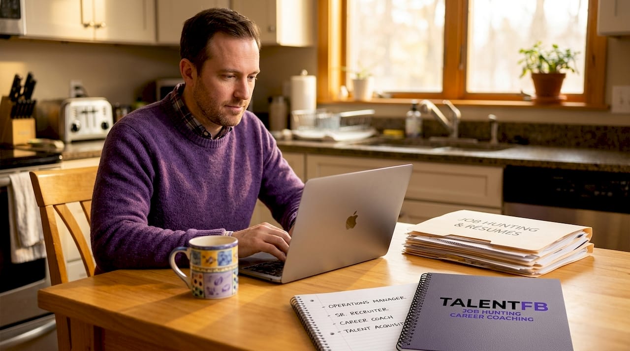 Person browsing LinkedIn jobs at cluttered desk