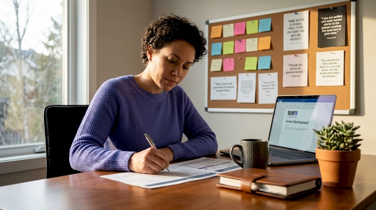 Professional reviews career plan at desk