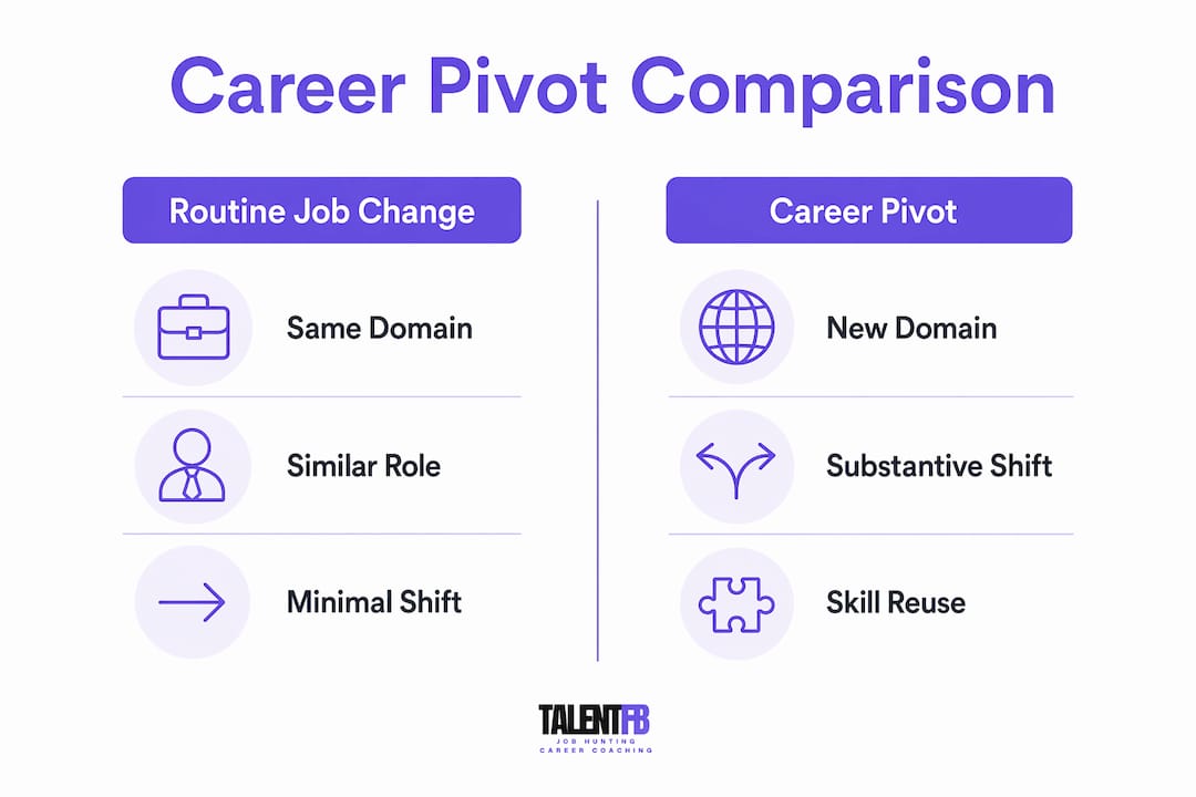 Infographic comparing career pivot and routine job change