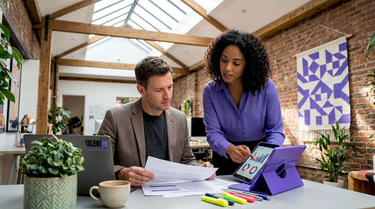 Two professionals discussing talent community strategy