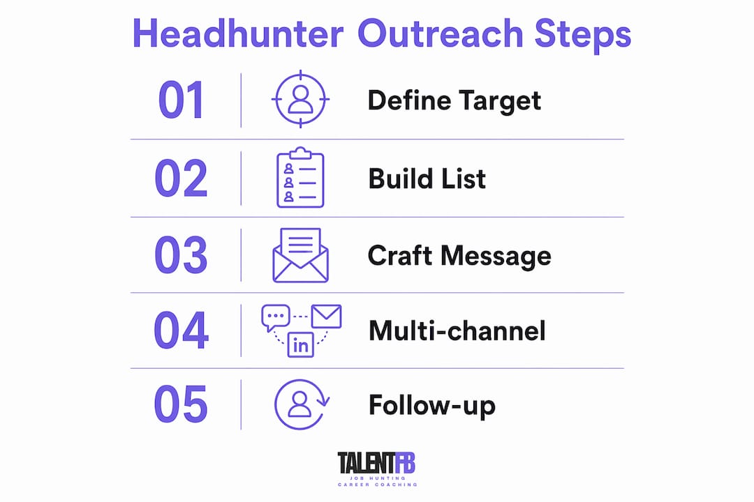 Infographic showing step-by-step headhunter outreach process