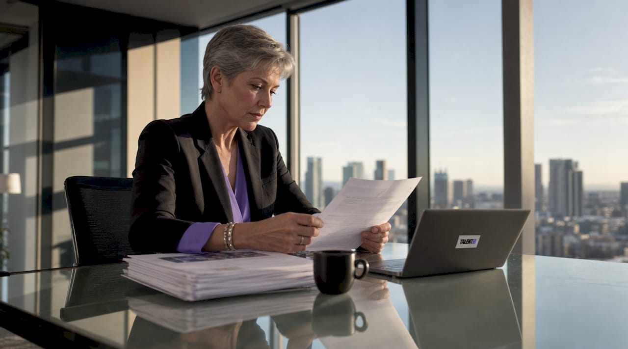 HR leader reviewing hiring brief at desk