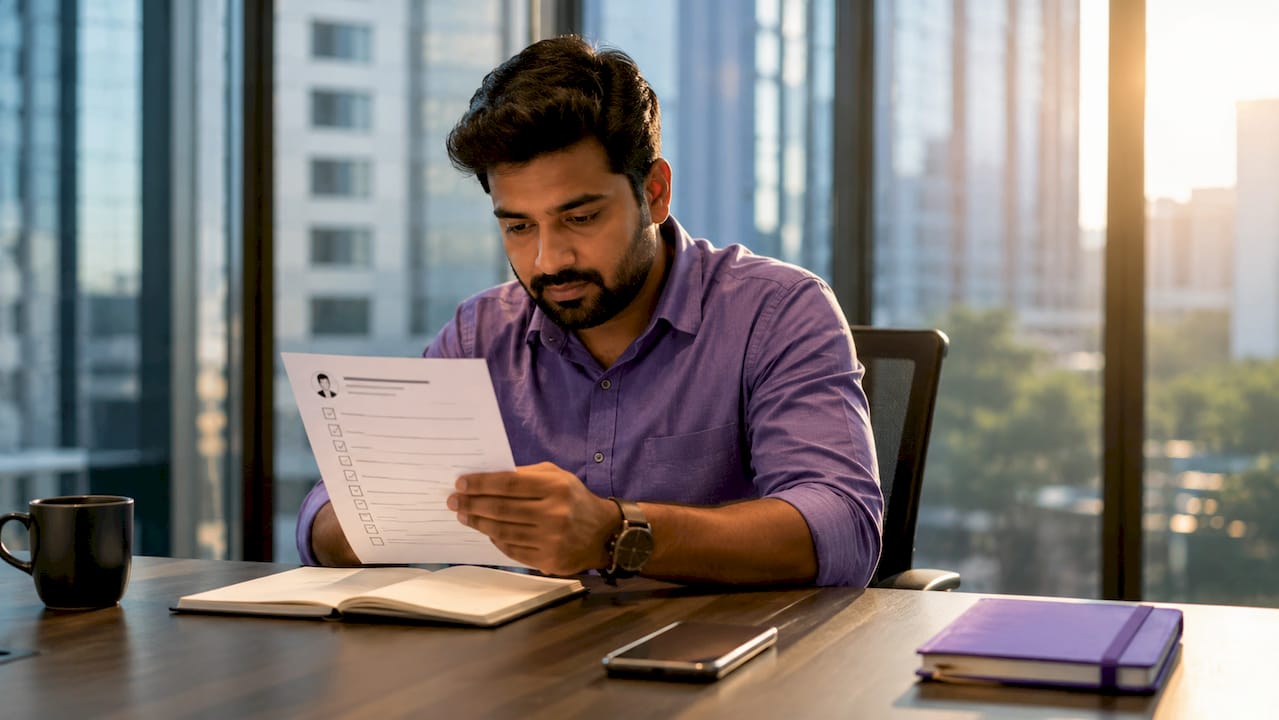 Professional reviewing LinkedIn profile checklist