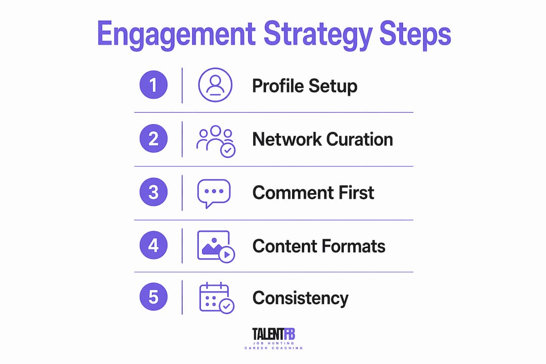 Infographic showing key steps in LinkedIn engagement strategy