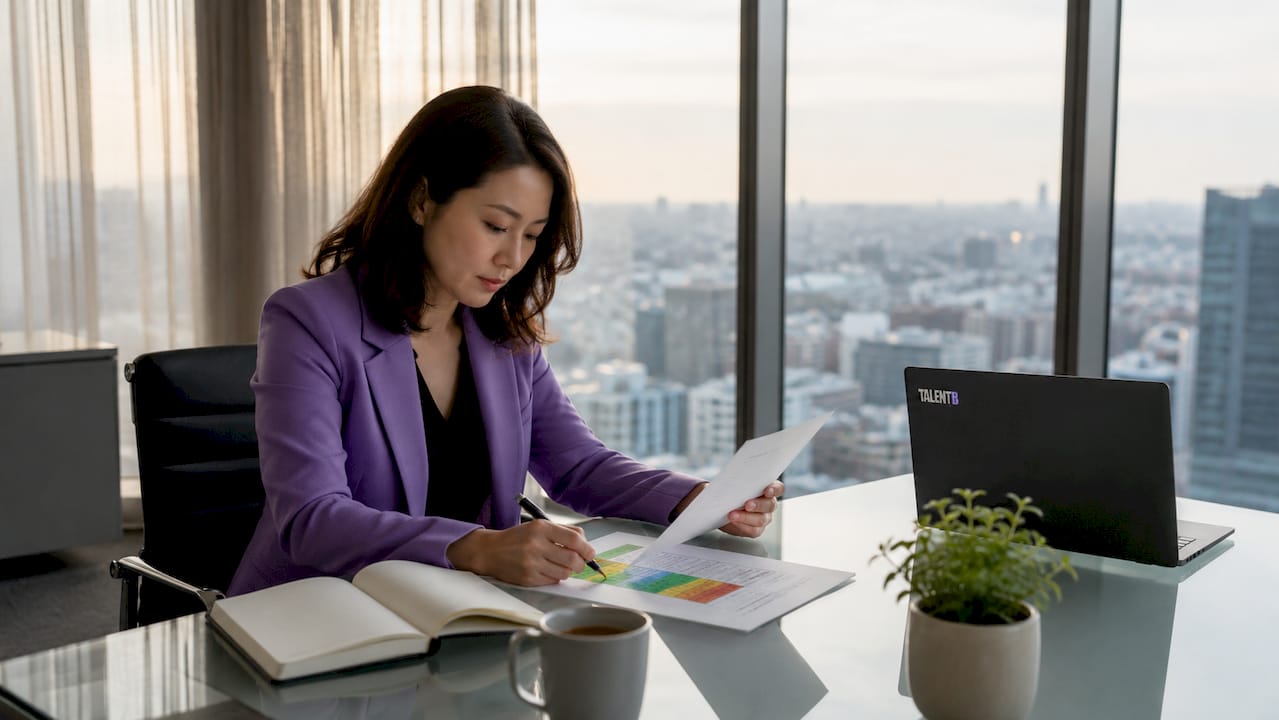 HR professional assessing talent documents