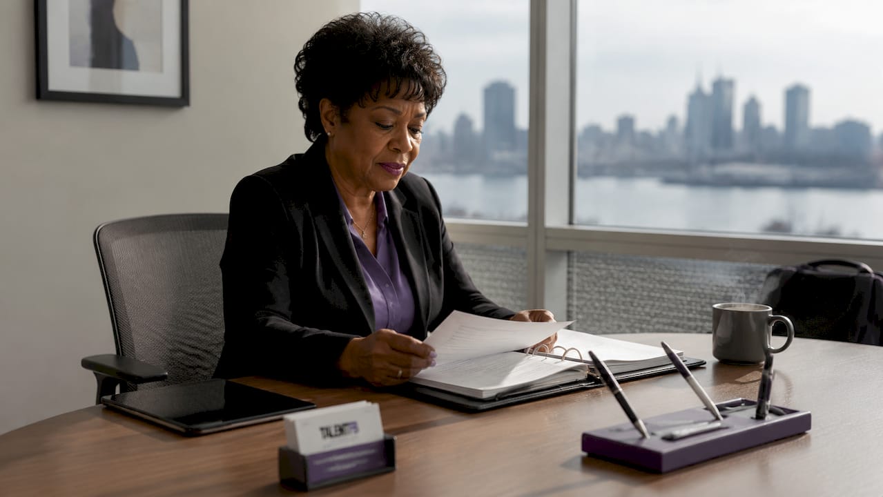 Senior executive preparing notes at desk