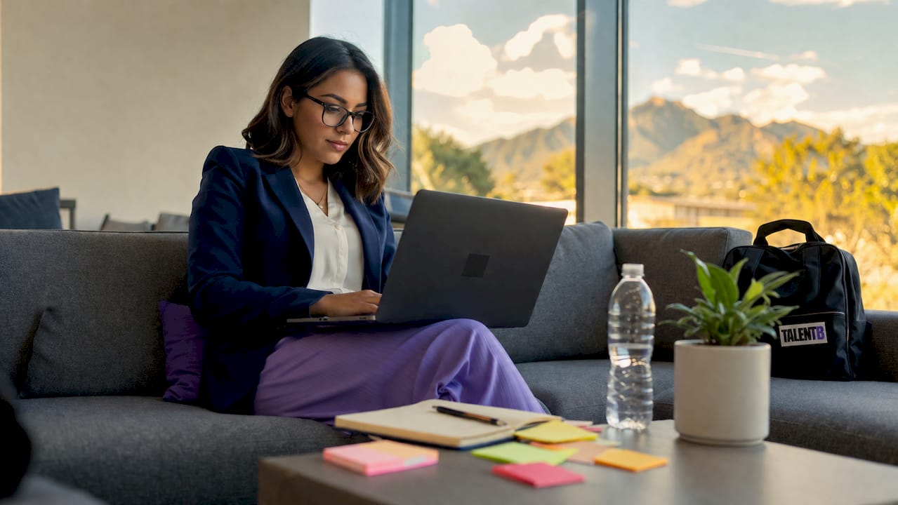 HR analyst reviewing data on tablet in office