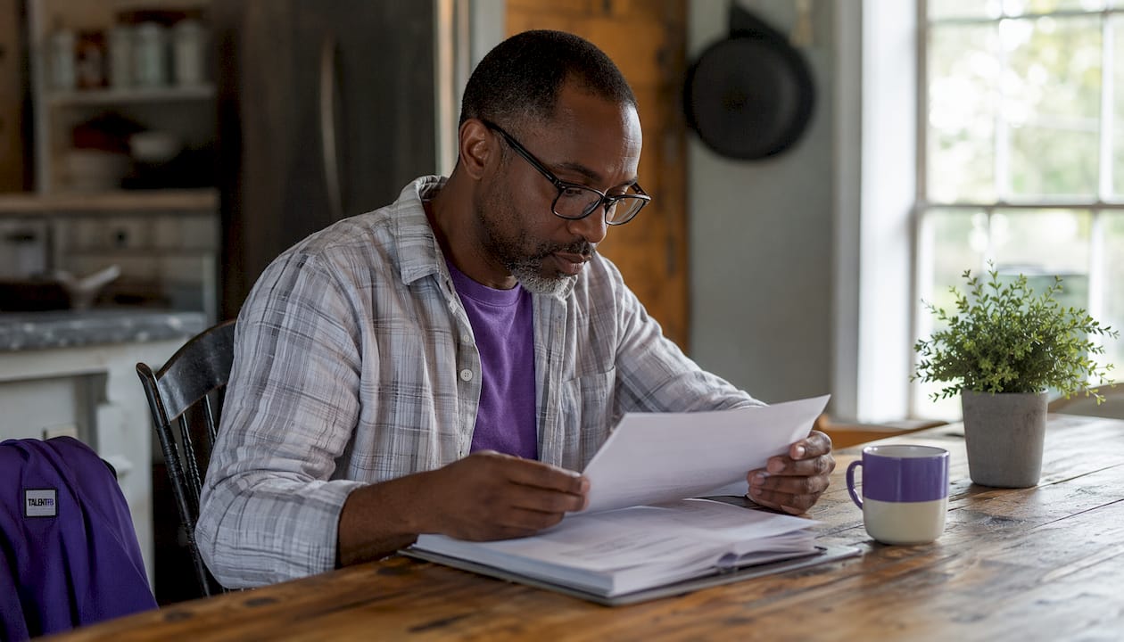 Man personalizing executive cover letter at home office