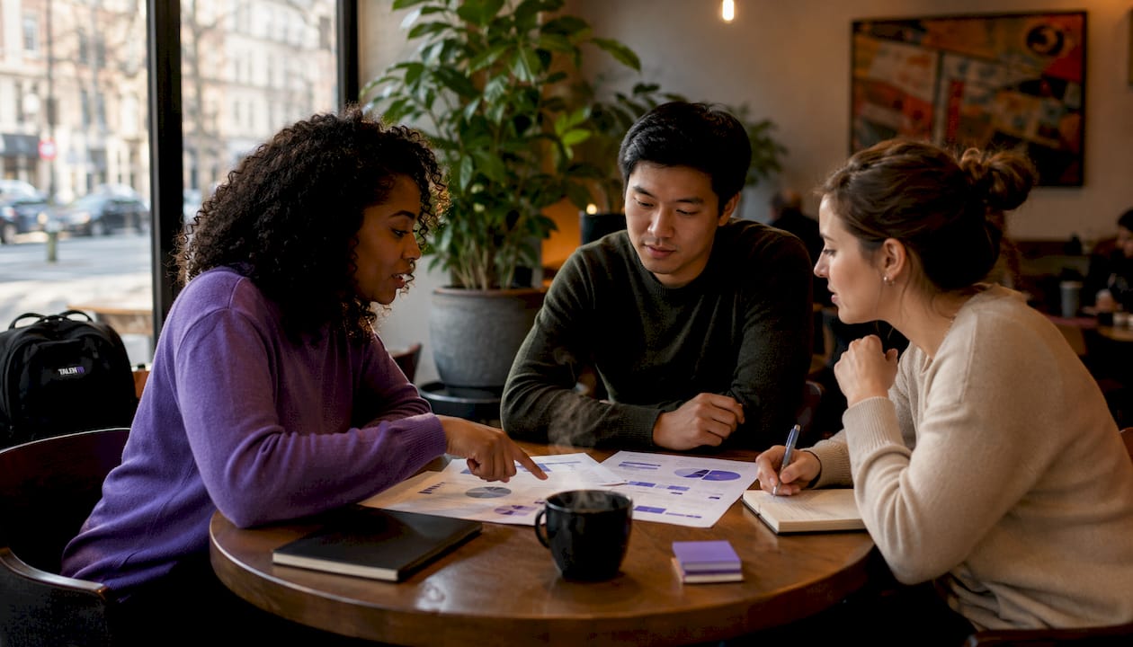 Team discussing employer branding results