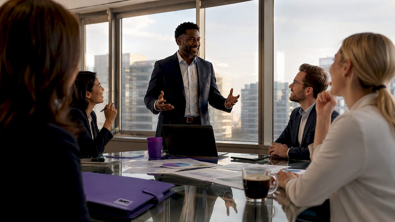 Executive leading trusted team meeting