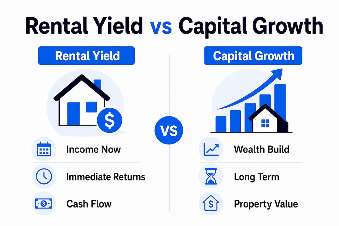 Infographic comparing rental yield and capital growth features