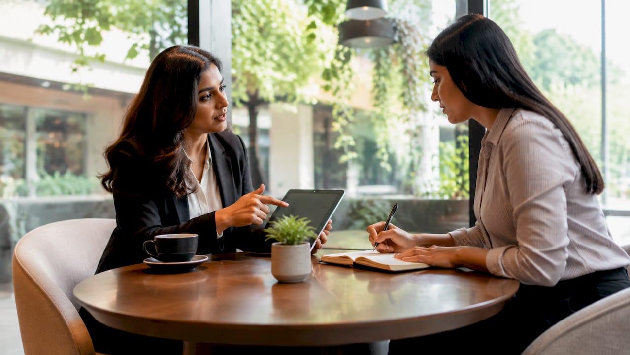 Advisor consulting client on insurance benefits