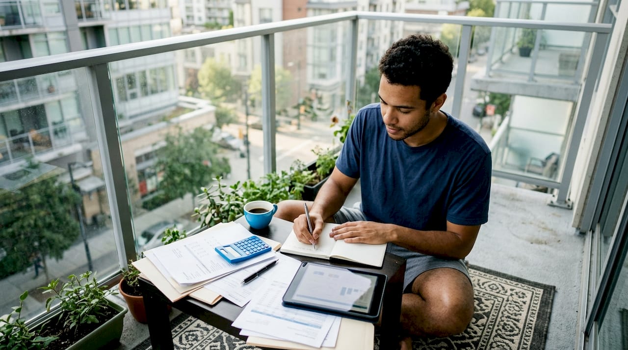 Man reviewing rentvesting documents at home
