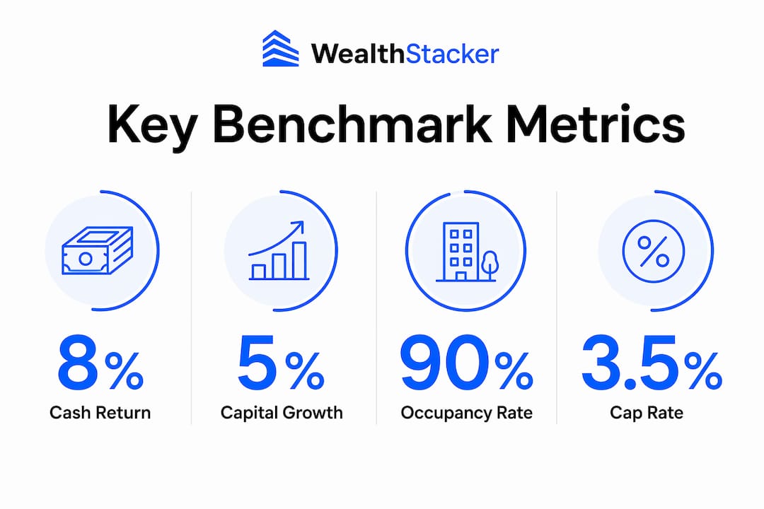 Infographic highlighting key property portfolio benchmark metrics