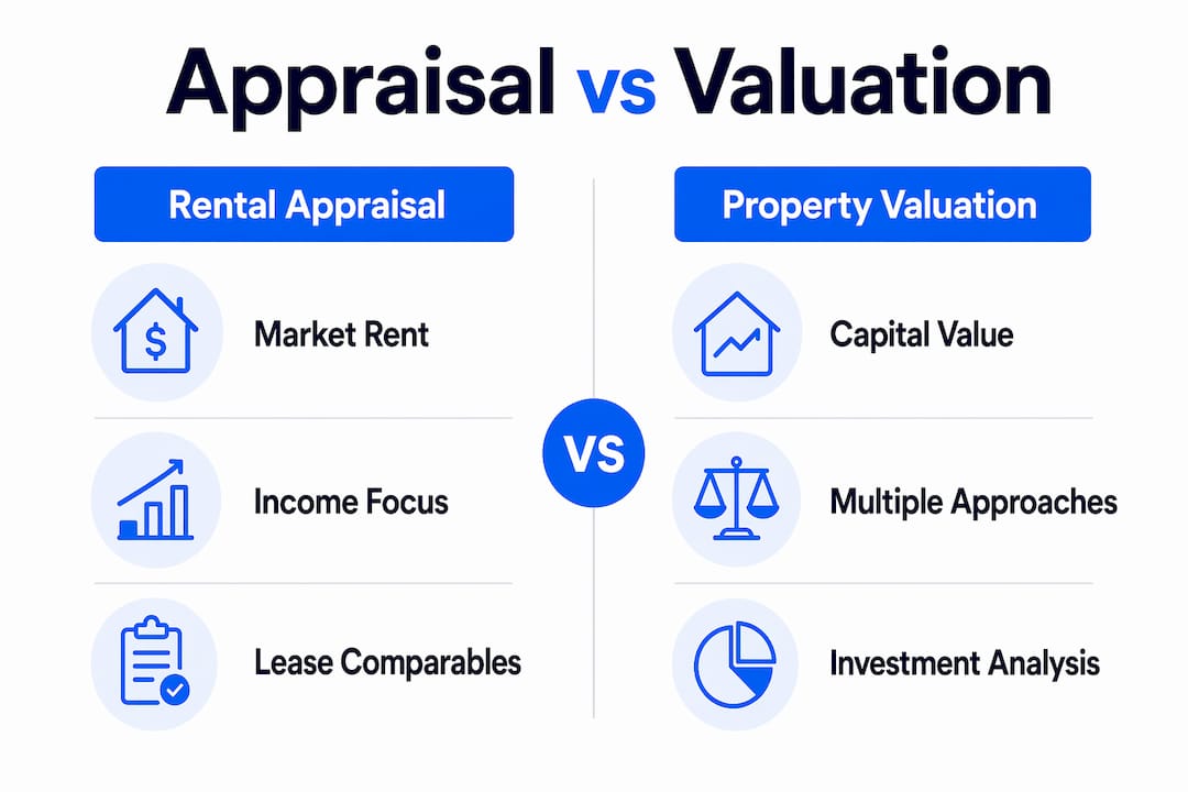 Infographic comparing rental appraisal and property valuation