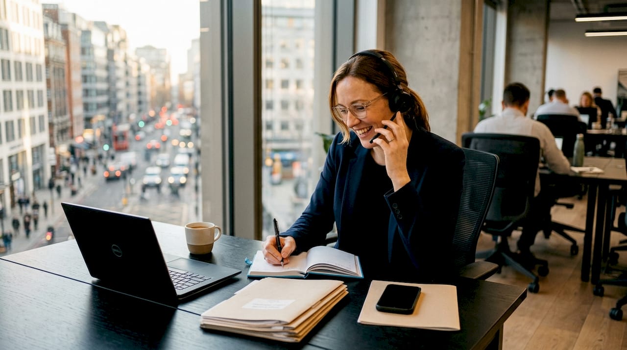 Property manager working in home office environment