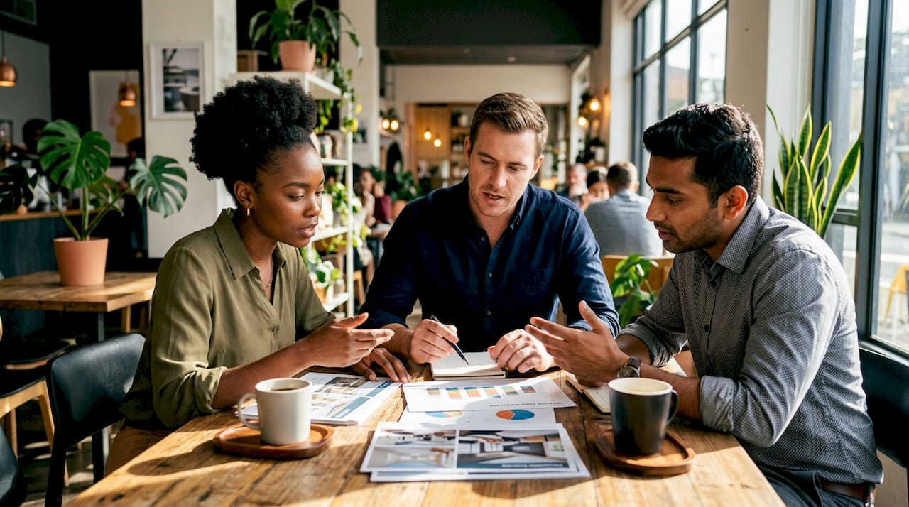 Investors discussing property portfolio diversification