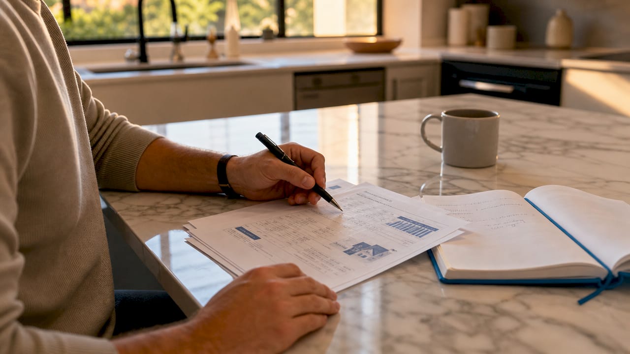 Close-up on hand calculating rental yield on paper