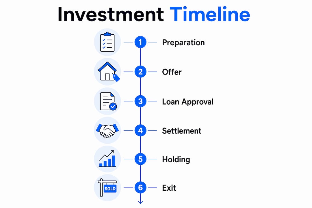 Infographic showing property investment timeline stages