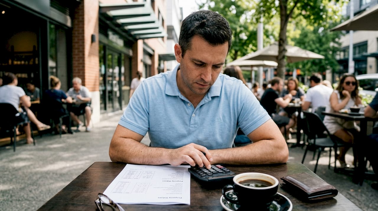 Hands calculating property investment figures