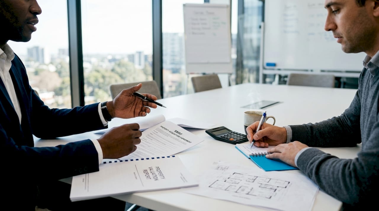 Hands discussing SMSF property purchase documents