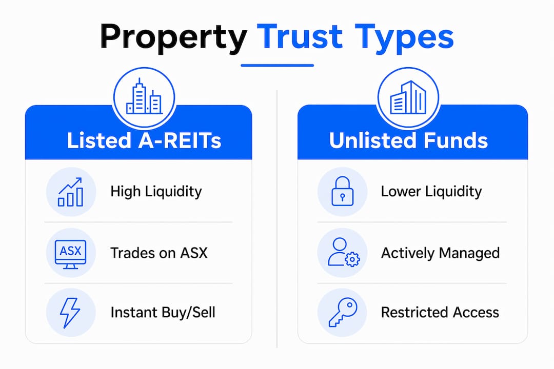 Infographic comparing listed and unlisted property trusts