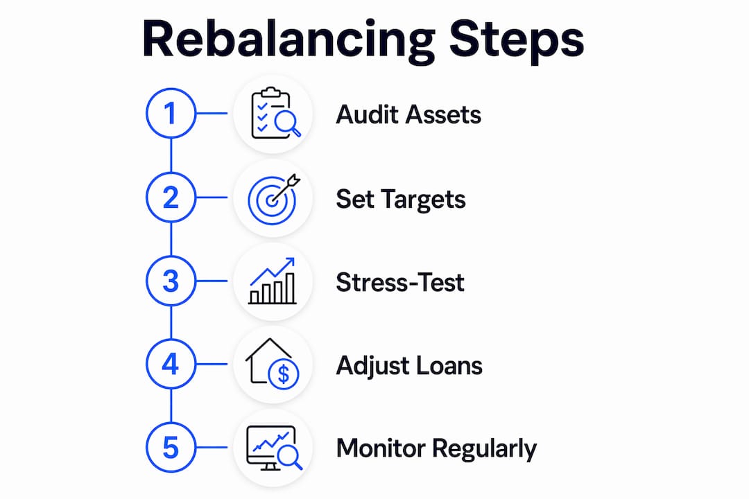 Infographic showing property portfolio rebalancing steps