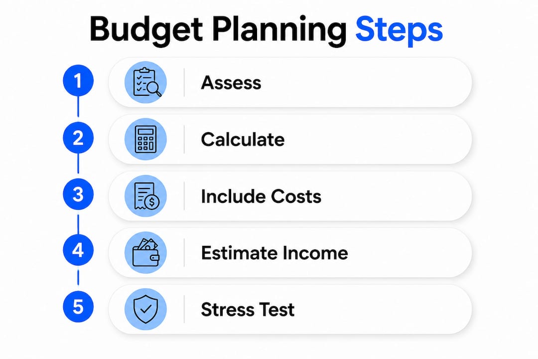 Infographic showing property investment budget planning steps