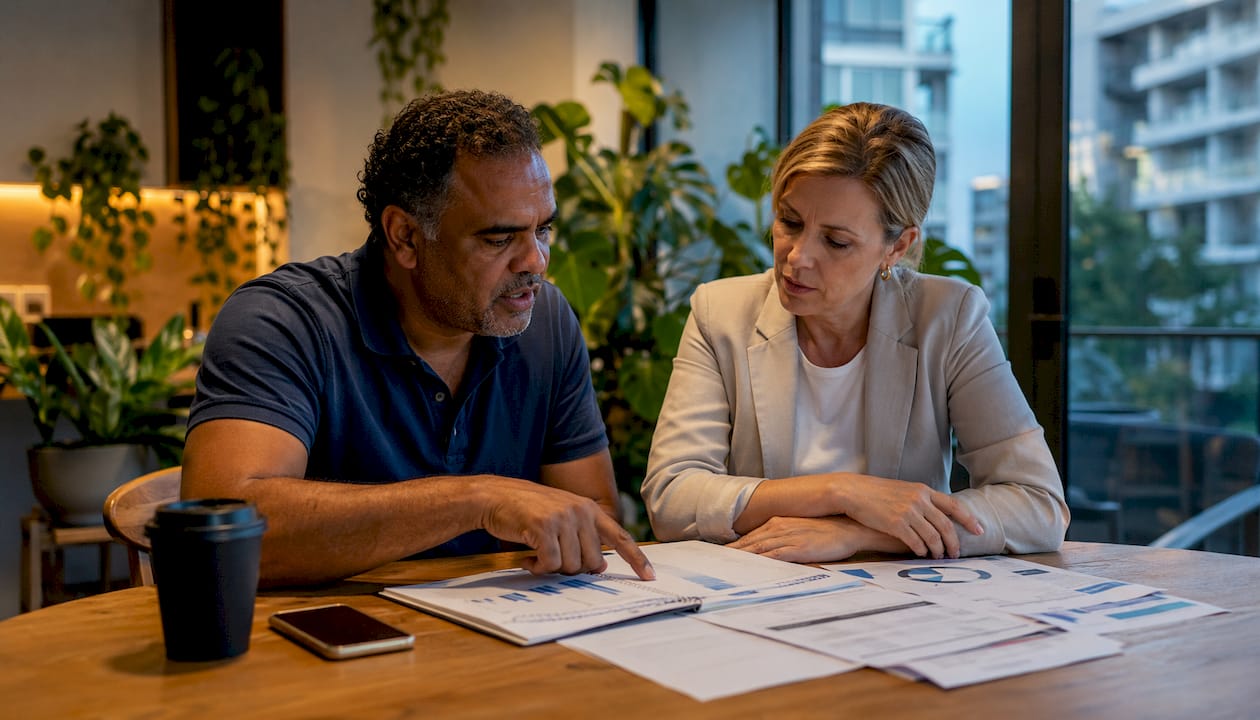 Couple discussing loan and ownership structure