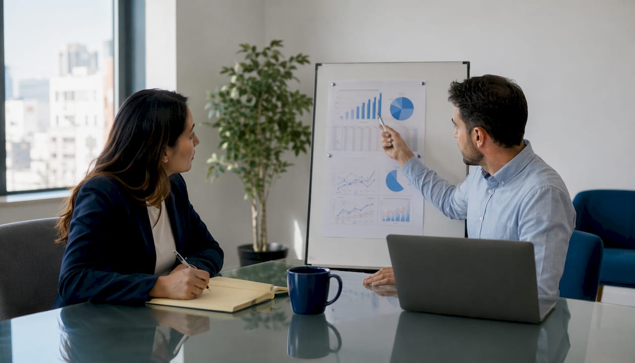 Two professionals reviewing property model inputs