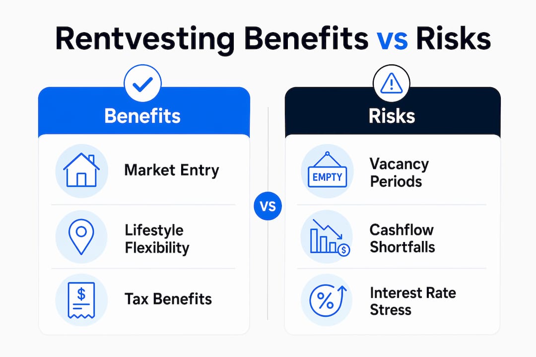 Infographic showing rentvesting benefits and risks