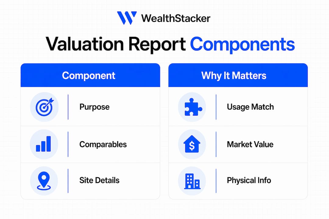 Infographic comparing valuation report components and importance