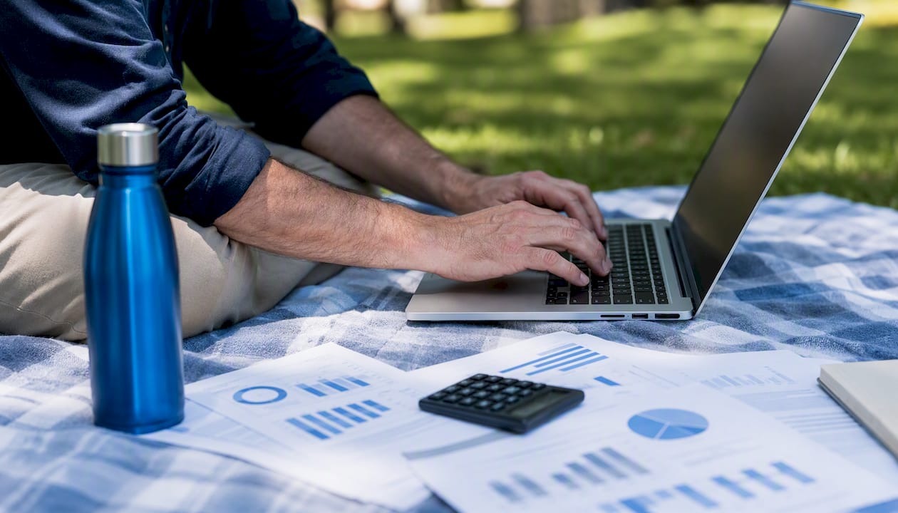 Accountant typing depreciation data on laptop