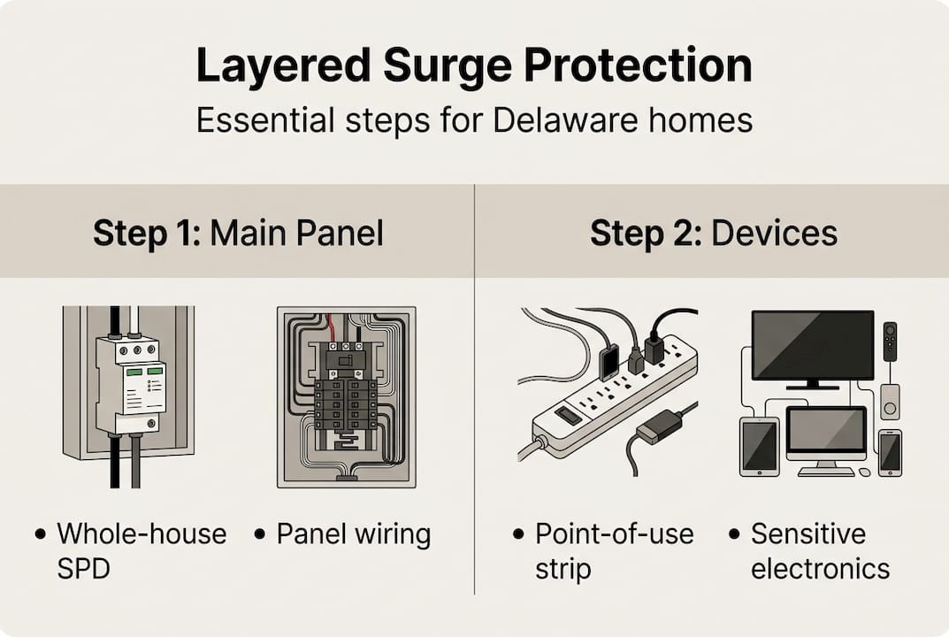 Infographic layered surge protection steps