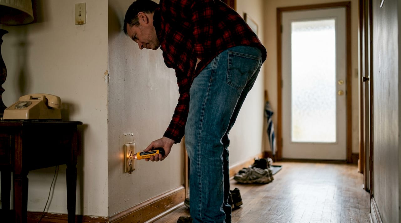 Homeowner inspecting old outlet for damage