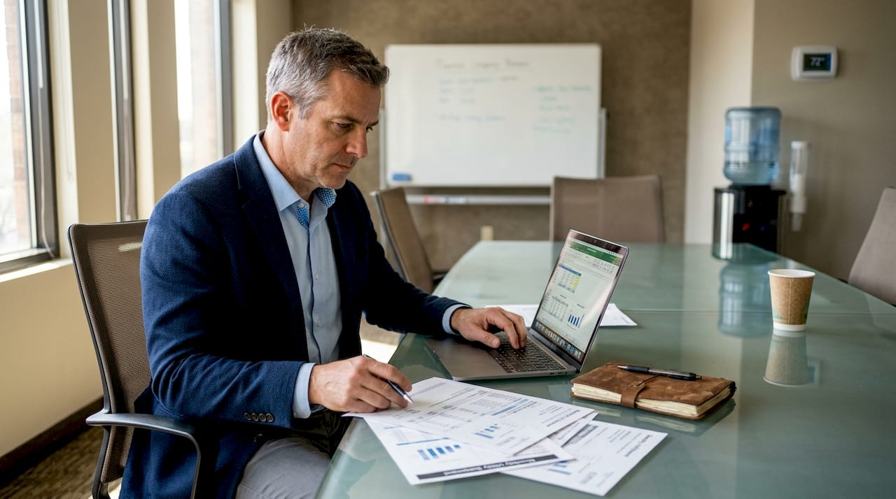 Manager reviewing HVAC-related utility bills