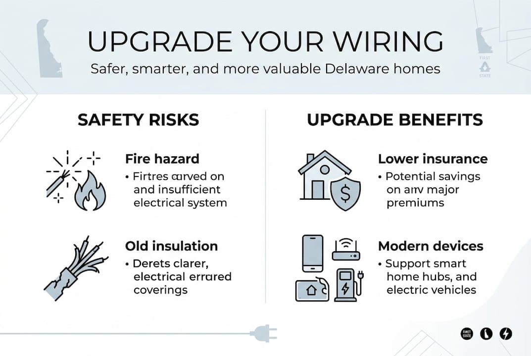 Why replace old wiring: protect your Delaware home 1 Infographic about wiring upgrade safety and benefits
