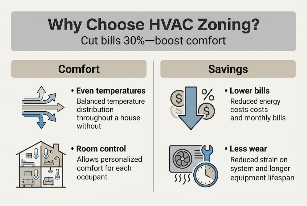Infographic showing HVAC zoning comfort and savings