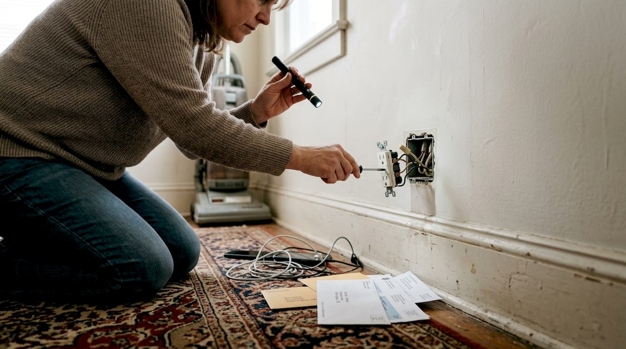 Homeowner checking outlet for aluminum wiring