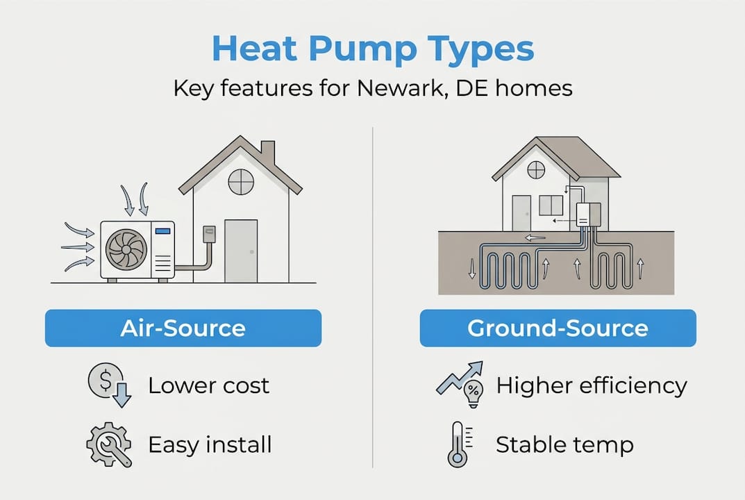 Infographic comparing heat pump types and features