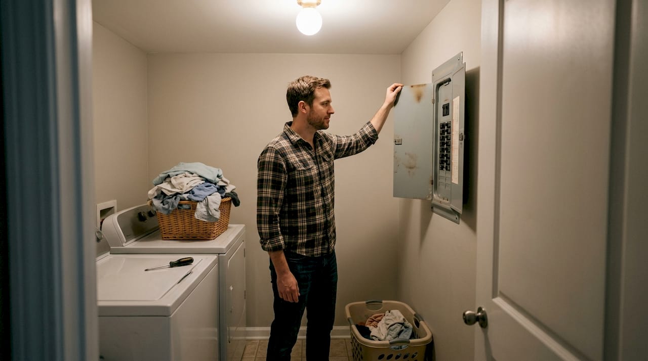 Homeowner checks worn electrical panel