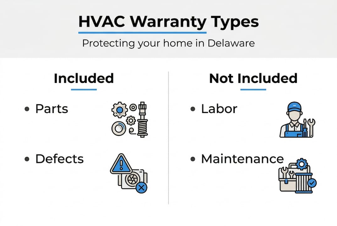 Infographic comparing HVAC warranty coverage types