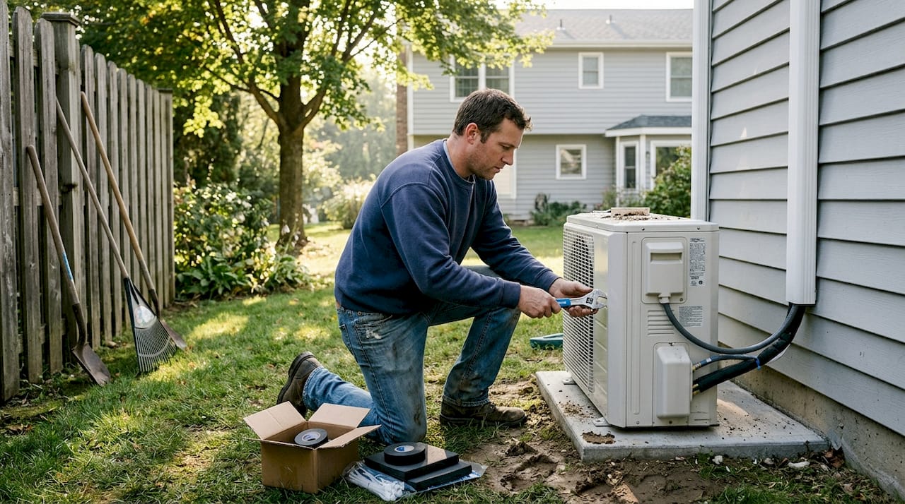 Homeowner connects mini-split outdoor compressor