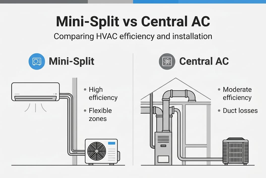 Infographic comparing mini-split and central ac