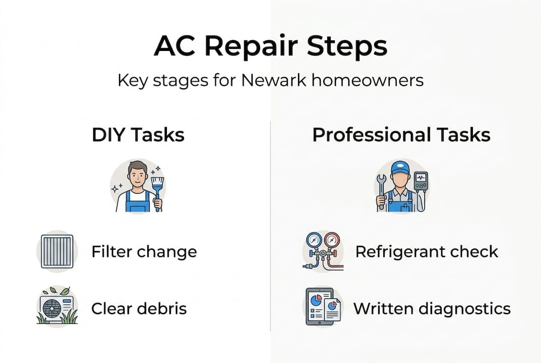 Infographic outlining AC repair steps and tasks