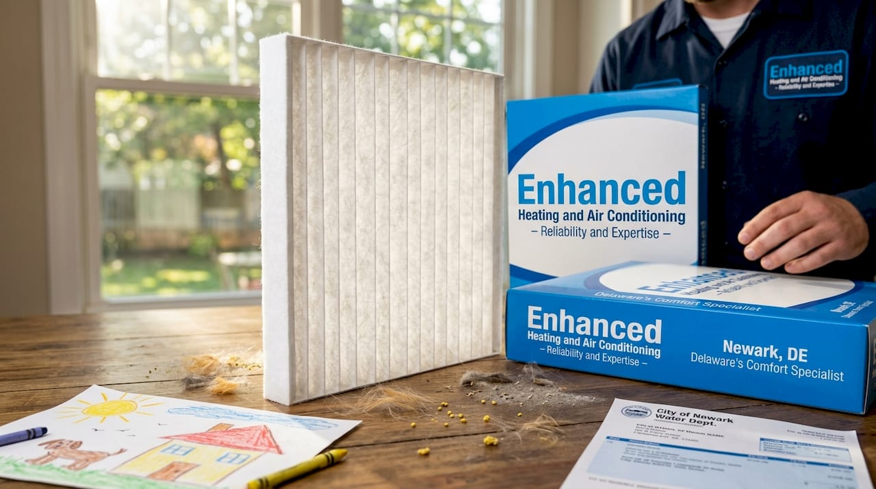 New clean HVAC filter on kitchen table