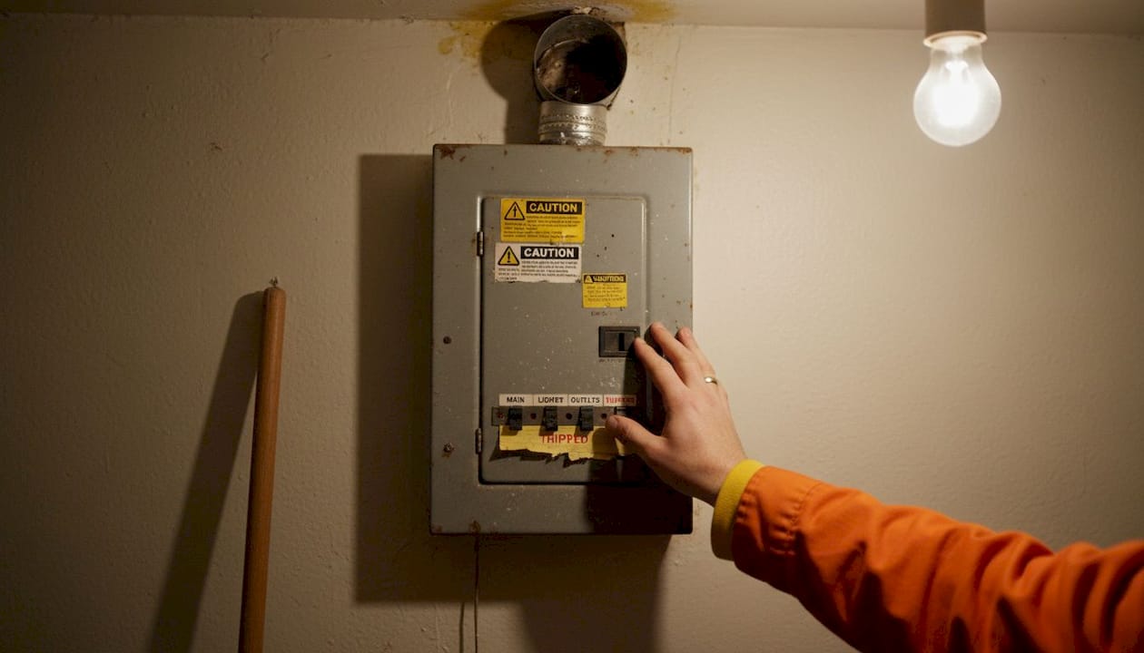 Cautious hand resetting outdated breaker panel