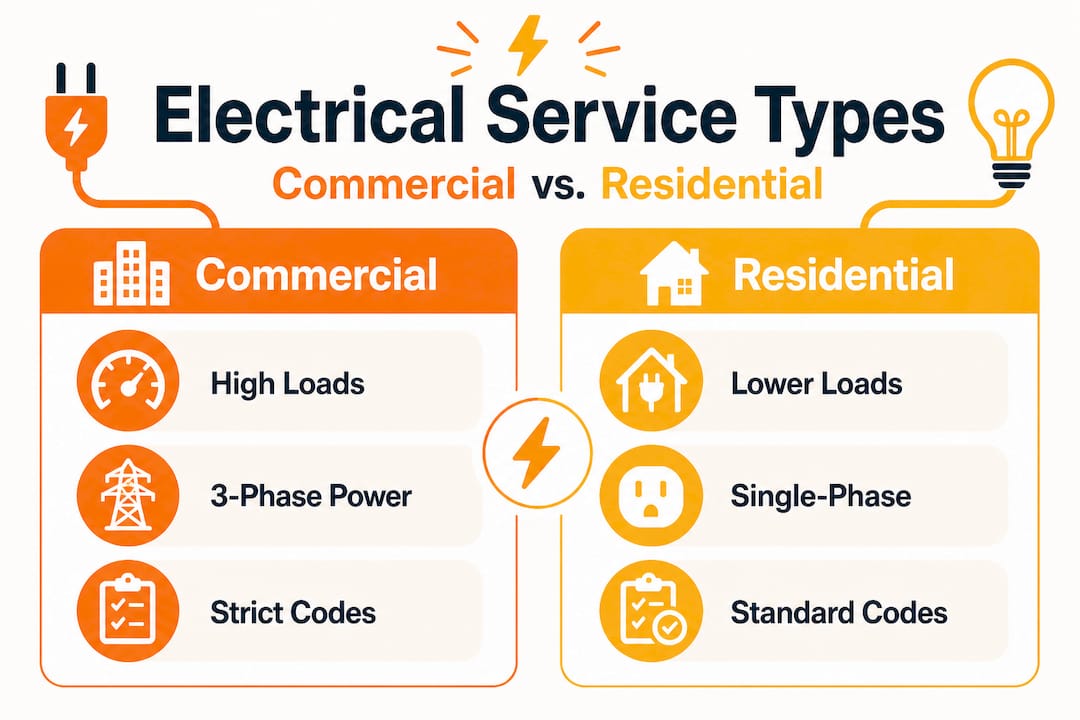 Infographic comparing commercial and residential electrical service