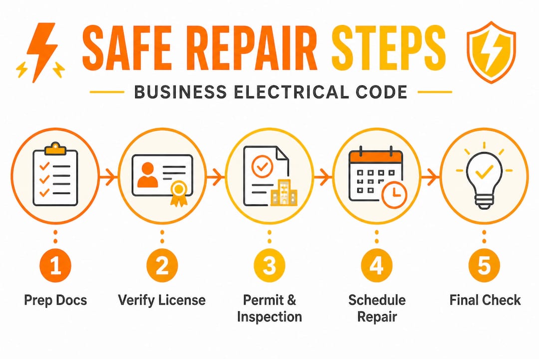 Infographic showing electrical repair steps for business