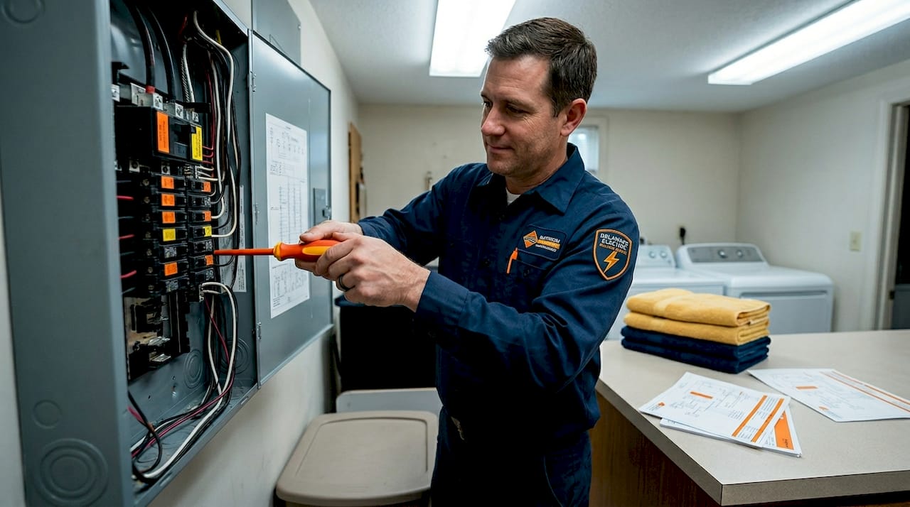 Electrician working on main service panel